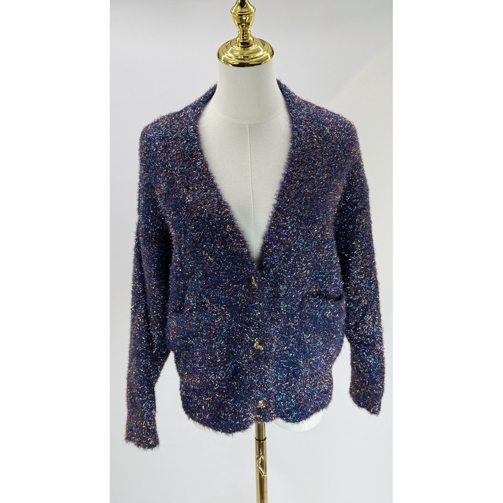 Disney Women's Minnie Mouse Majorette Navy Sparkles Sweater with Pockets Small S